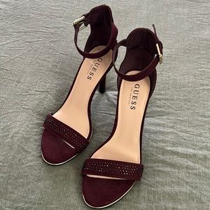 Guess burgundy heels with rhinestones